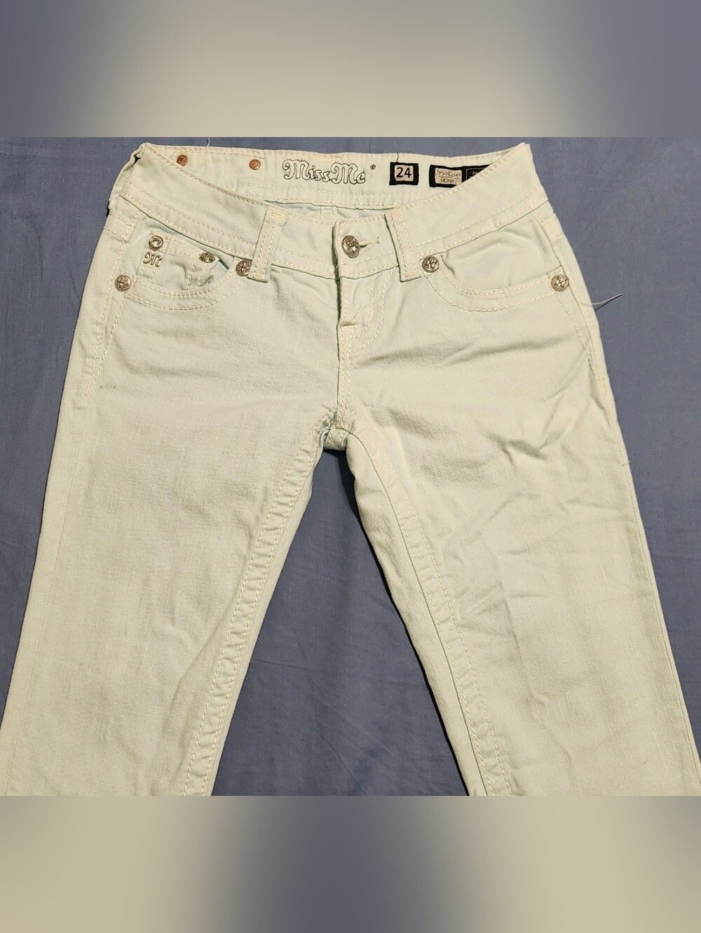 Miss Me Women's Skinny Jeans Size 24 Icy Blue Embellished Denim - Picture 3 of 15
